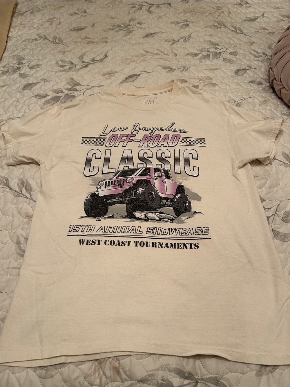Full Tilt Cream Tee with Pink Off-Road Jeep Graphic